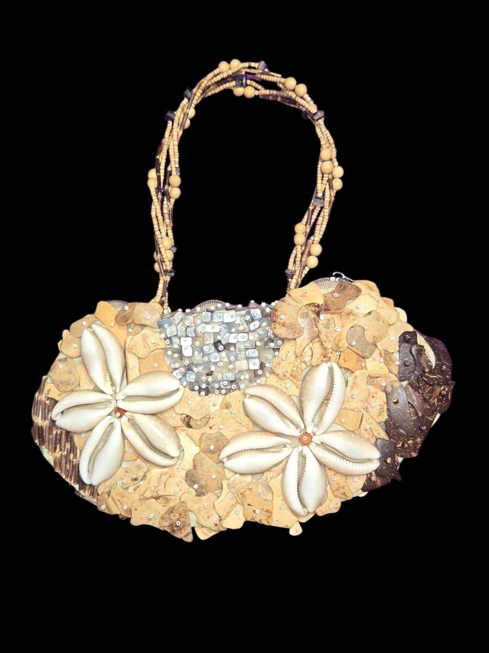 Vintage Mido Handcrafted Beige Shell Flower Bag